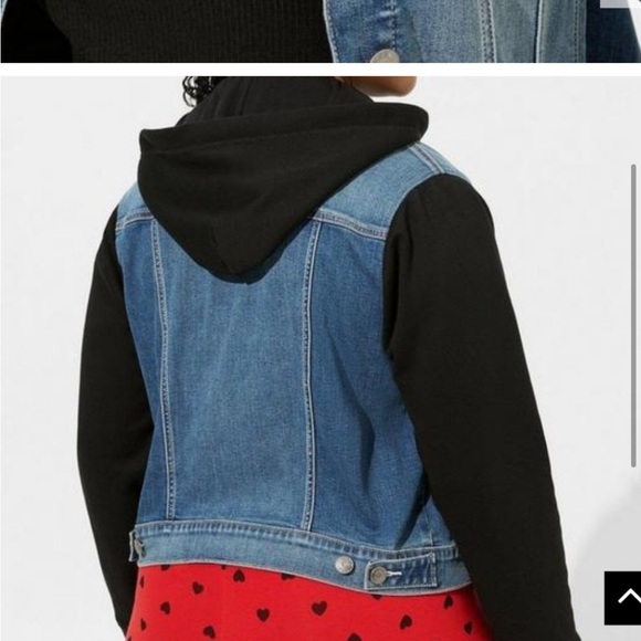 Denim Hooded Knit Sleeve Trucker - Picture 4 of 6